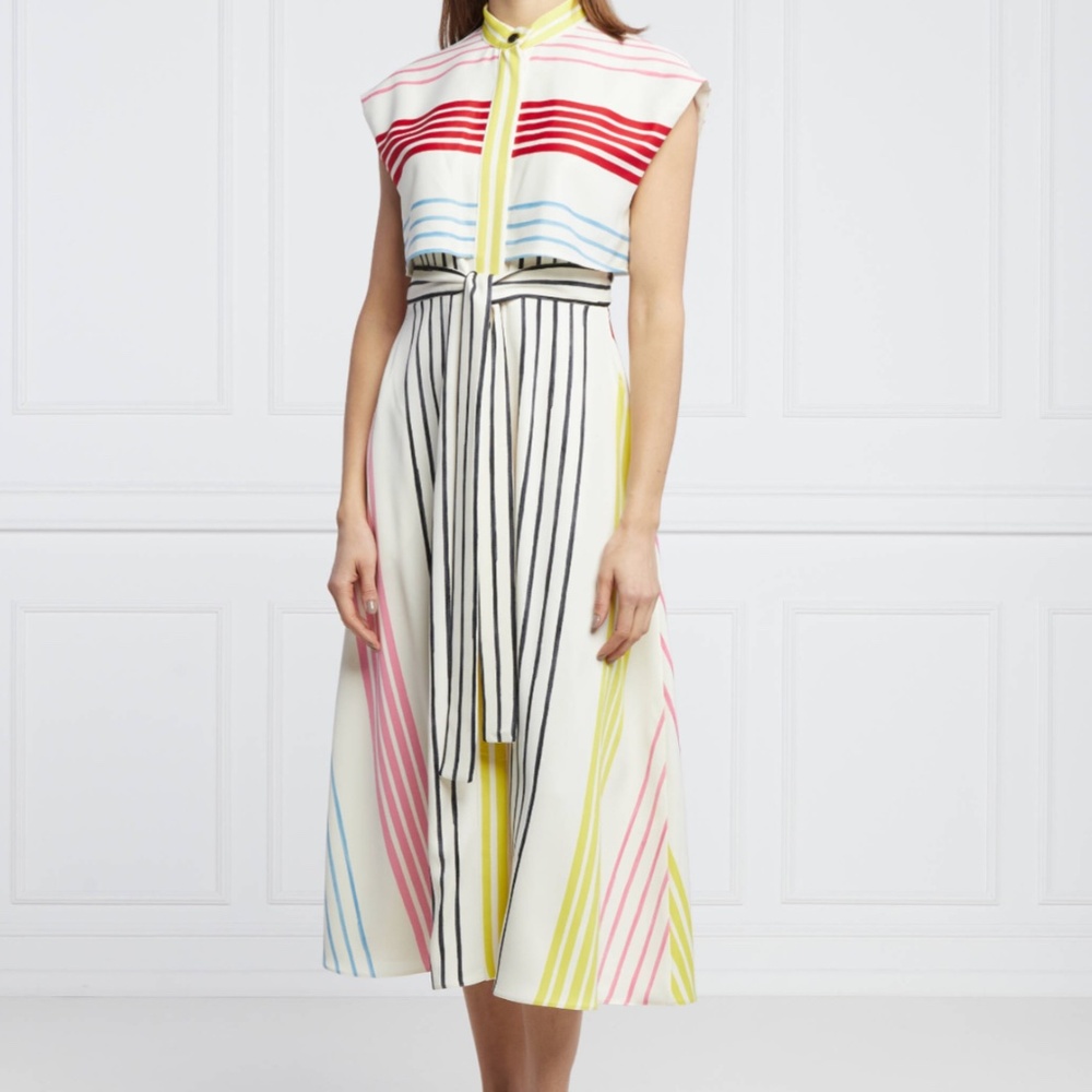 MARELLA Quadro Striped Satin Midi Shirt Dress - Size 6 NWT